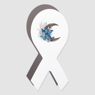 Blue butterflies on wooden crescent car magnet