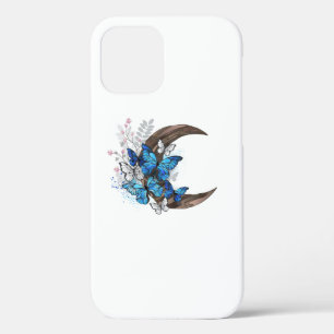 Blue butterflies on wooden crescent iPhone 12 case