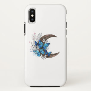 Blue butterflies on wooden crescent iPhone XS case