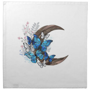Blue butterflies on wooden crescent cloth napkin