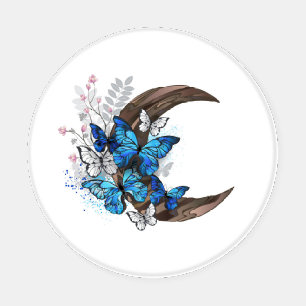 Blue butterflies on wooden crescent coaster set