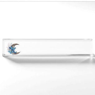 Blue butterflies on wooden crescent desk name plate