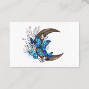 Blue butterflies on wooden crescent discount card