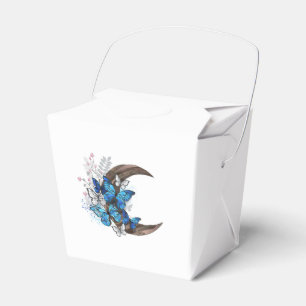 Blue butterflies on wooden crescent favor boxes