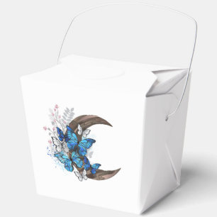 Blue butterflies on wooden crescent favor boxes