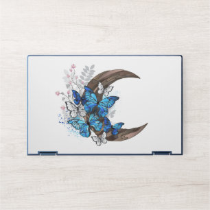 Blue butterflies on wooden crescent HP laptop skin