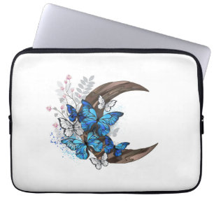 Blue butterflies on wooden crescent laptop sleeve