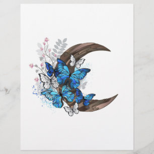Blue butterflies on wooden crescent letterhead