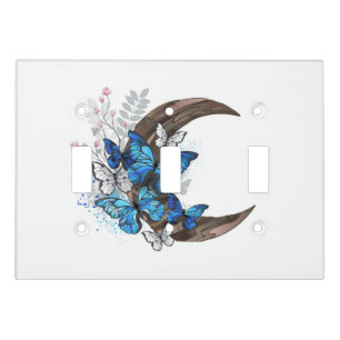 Blue butterflies on wooden crescent light switch cover