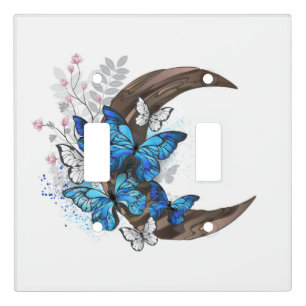 Blue butterflies on wooden crescent light switch cover