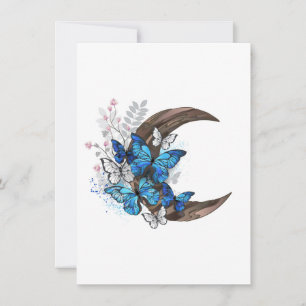 Blue butterflies on wooden crescent note card