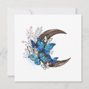 Blue butterflies on wooden crescent note card