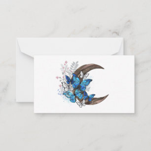 Blue butterflies on wooden crescent note card