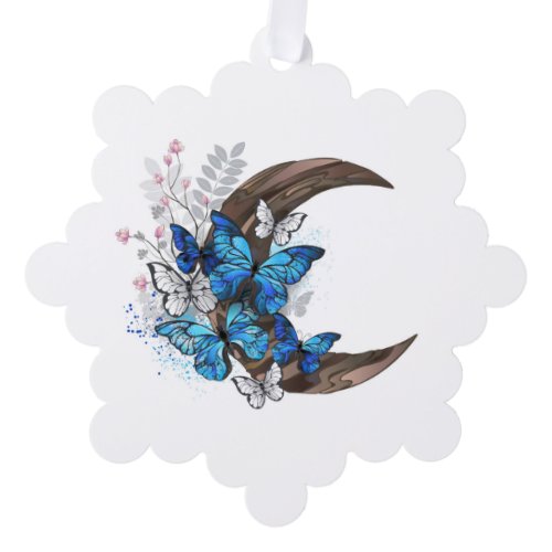 Blue butterflies on wooden crescent ornament card