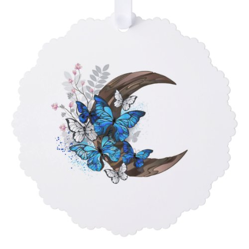 Blue butterflies on wooden crescent ornament card