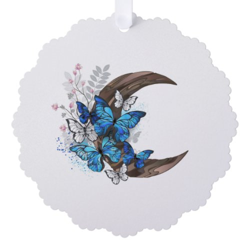 Blue butterflies on wooden crescent ornament card
