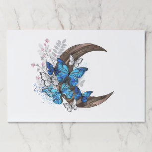 Blue butterflies on wooden crescent paper pad