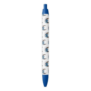 Blue butterflies on wooden crescent pen