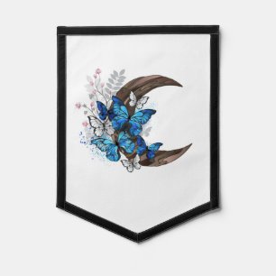 Blue butterflies on wooden crescent pennant
