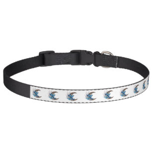 Blue butterflies on wooden crescent pet collar