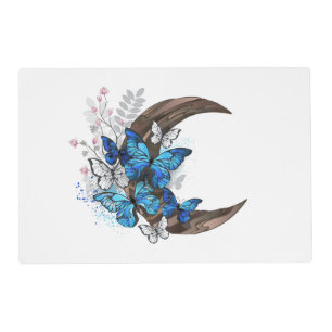 Blue butterflies on wooden crescent placemat