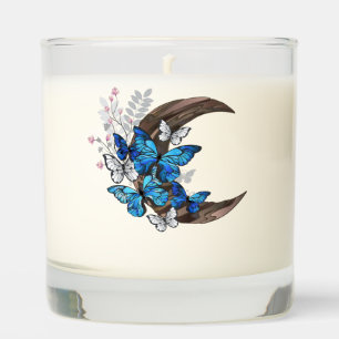Blue butterflies on wooden crescent scented candle