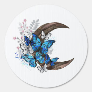 Blue butterflies on wooden crescent sign