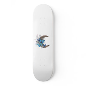Blue butterflies on wooden crescent skateboard