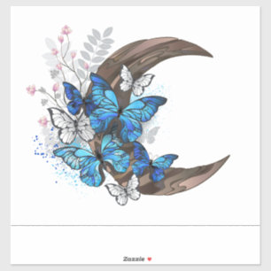 Blue butterflies on wooden crescent sticker