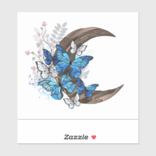 Blue butterflies on wooden crescent sticker