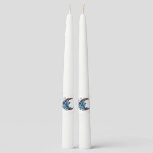 Blue butterflies on wooden crescent taper candle