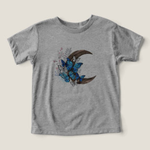 Blue butterflies on wooden crescent toddler t-shirt