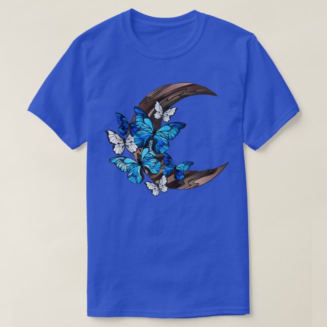 Blue butterflies on wooden crescent TShirt (Design Front)