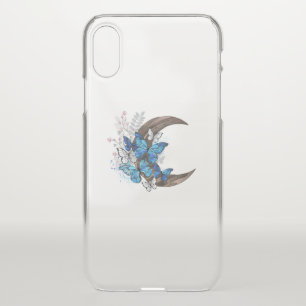 Blue butterflies on wooden crescent iPhone x case