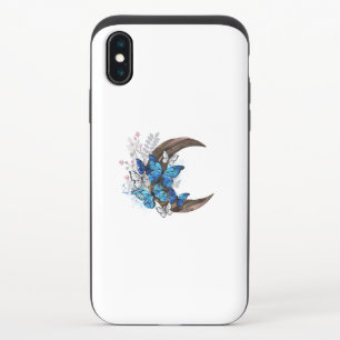 Blue butterflies on wooden crescent iPhone x slider case