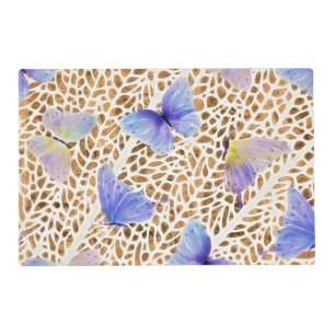 Blue Butterflies Organic Brown Animal Pattern Placemat