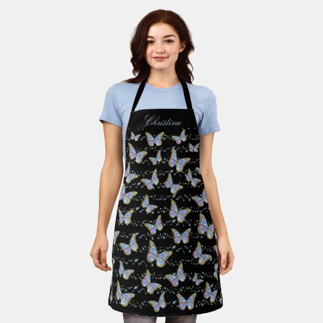 blue butterflies pattern apron (Worn)