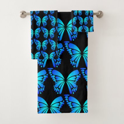 Blue Butterflies Pattern Bath Towel Set