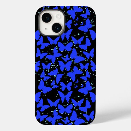 Blue Butterflies Pattern C01b Black BG Case_Mate iPhone 14 Case