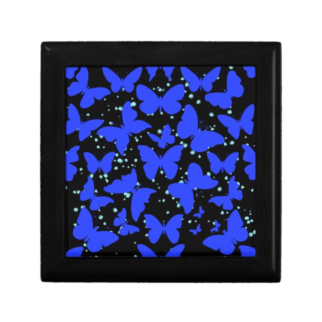 Blue Butterflies Pattern C01.b Black BG Gift Box (Front)