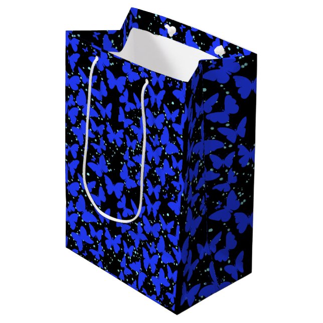 Blue Butterflies Pattern C01.b Black BG Medium Gift Bag (Front Angled)