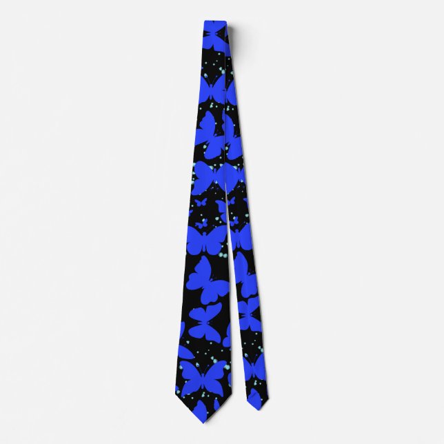 Blue Butterflies Pattern C01.b Black BG Neck Tie (Front)