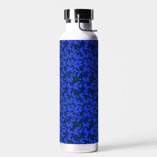 Blue Butterflies Pattern C01.b Dblue BG Water Bottle (Left)