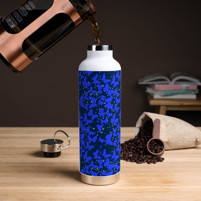 Blue Butterflies Pattern C01.b Dblue BG Water Bottle (Coffee)