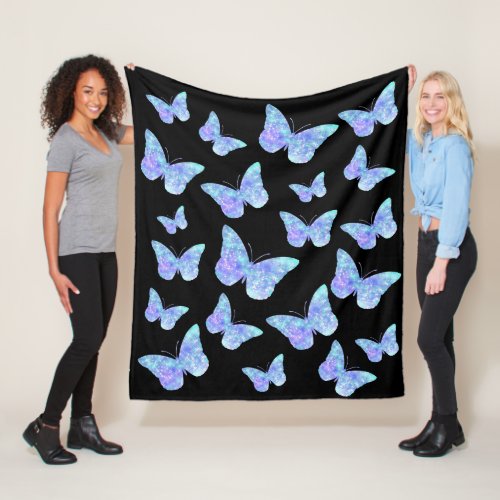 blue butterflies pattern fleece blanket