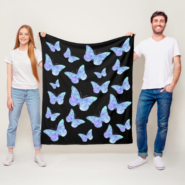 blue butterflies pattern fleece blanket (In Situ)