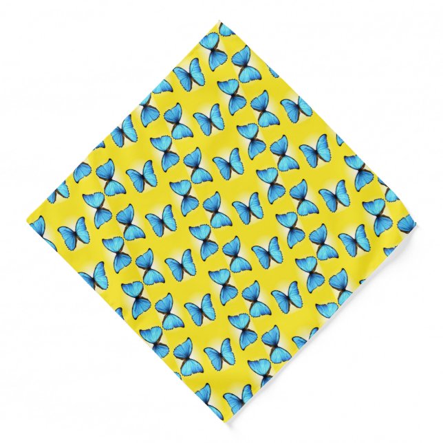 Blue butterflies pattern on yellow bandana (Front)