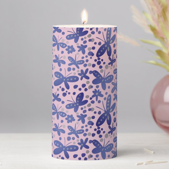 Blue butterflies pillar candle (In Situ)