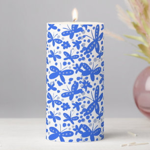 Blue butterflies pillar candle