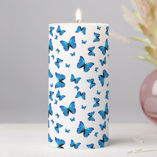 Blue butterflies  pillar candle (In Situ)